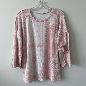 Cotton Bleu Tunic Shirt Women's Small Boutique Blouse Top Pink Bandana Style